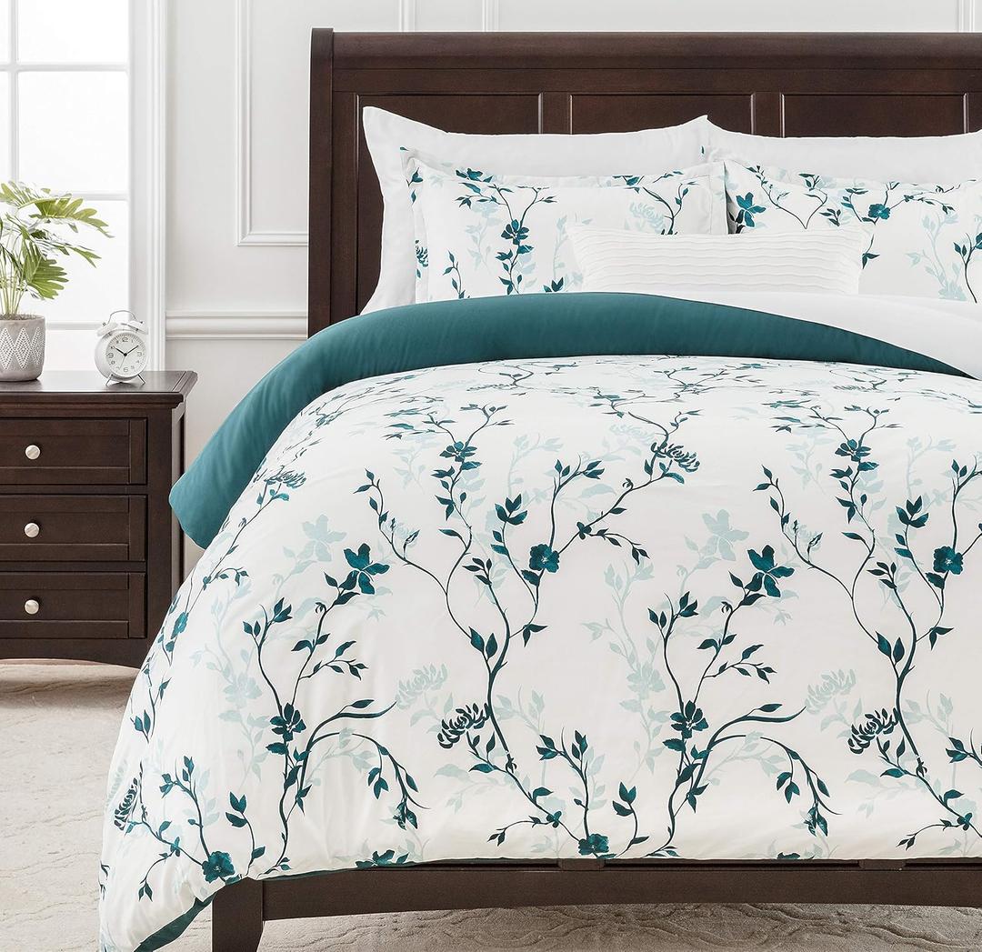 Chanasya Premium Floral Duvet Cover Set - Duvet Cover (104 x 90) & 2 Pillow Shams (20 x 36) - 3-Piece Set, King Size, Teal