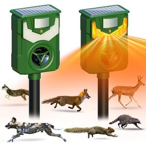 XPEST 2025 Upgraded Solar Powered Animal Repeller 2 Packs, Ultrasonic Solar Powered Deer Repellent for Outdoor Yard Lawn Repel Squirrel Raccoon Cat Deterrent with Motion Sensor & Flashing Light