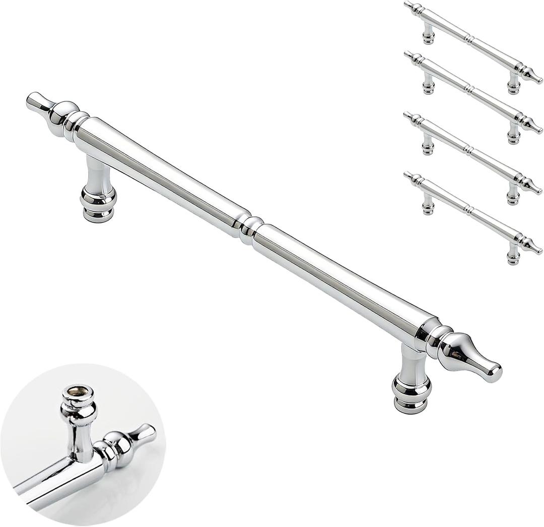2 x 5 Pack 5 Inch Hole Center Polished Chrome Cabinet Pulls, Solid Zinc Alloy Drawer Handles 185mm Total Length Modern Furniture Hardware for Bathroom Kitchen Wardrobe,Include Mounting Screws