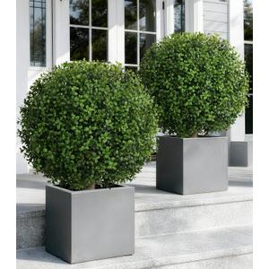 Artificial Boxwood Topiary Ball Trees for Outdoor Set of 2 Fake Plant Bushes with Ground Spike UV Resistant Faux Shrubs for Garden Front Porch, Green