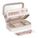 SONGMICS Makeup Bag with Mirror, with Jewelry Storage, Travel Makeup Bag, with Separate Brush Storage Pouch, Transparent Window, 8.7 x 4.7 x 4.7 Inches, Gift Idea, Cloud White UJKA026W01