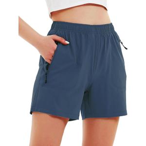 Nomolen Women's 5" Hiking Cargo Shorts Quick Dry Lightweight Athletic Outdoor Shorts for Workout with Zipper Pockets Navy Blue L