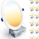 Ensenior 12 Pack 8 Inch LED Recessed Ceiling Light, Dimmable, 2700K-5000K 5CCT, 1600LM 18W 120V, High Brightness Canless Wafer Downlight - ETL&FCC&IC (2700k/3000k/3500k/4000k/5000k - 5cct White)