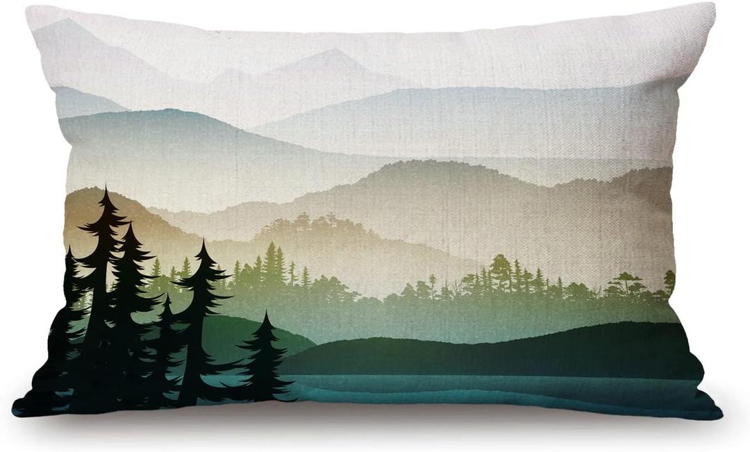 Solekla Mountain and Tree Lumbar Throw Pillow Cover 12x20 Inch Decorative Bedroom Living Room Nature Landscape with Mountain Forest and Lake Rectanglar Cushion Case for Bed Sofa Couch (Jcp188)