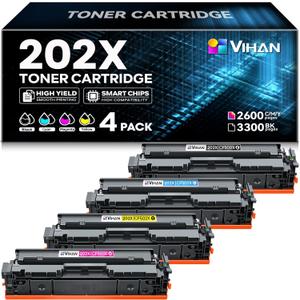 202X Toner Cartridges Set 4 Pack Compatible Replacement for HP 202X Toner Cartridges Works with MFP M281fdw M281cdw M281fdn M254dw M254dn CF500X Printer Ink (Black Cyan Yellow Magenta)