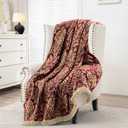 Loom and Mill Damask Floral Throw Blankets for Bed, Chenille Jacquard Throws with Fringes Trim, Soft Lightweight Velvet Lined Throw Blanket for Sofa Couch Chair All Seasons(Burgundy Red,52”x72”)