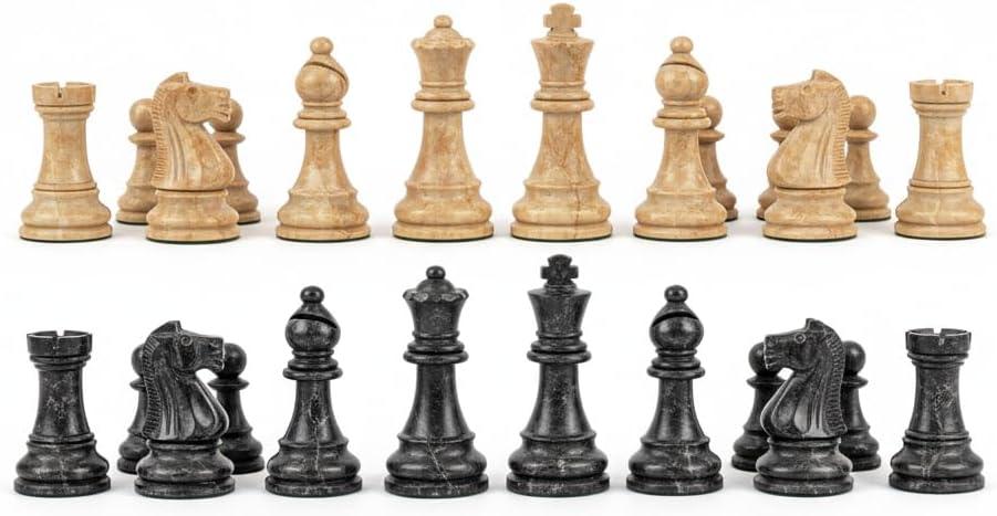 Handcrafted Premium Marble Chess Pieces Set  Elegant 32-Piece Replacement for 12-15 Inch Chess Boards Storage Box (Black and Onyx)