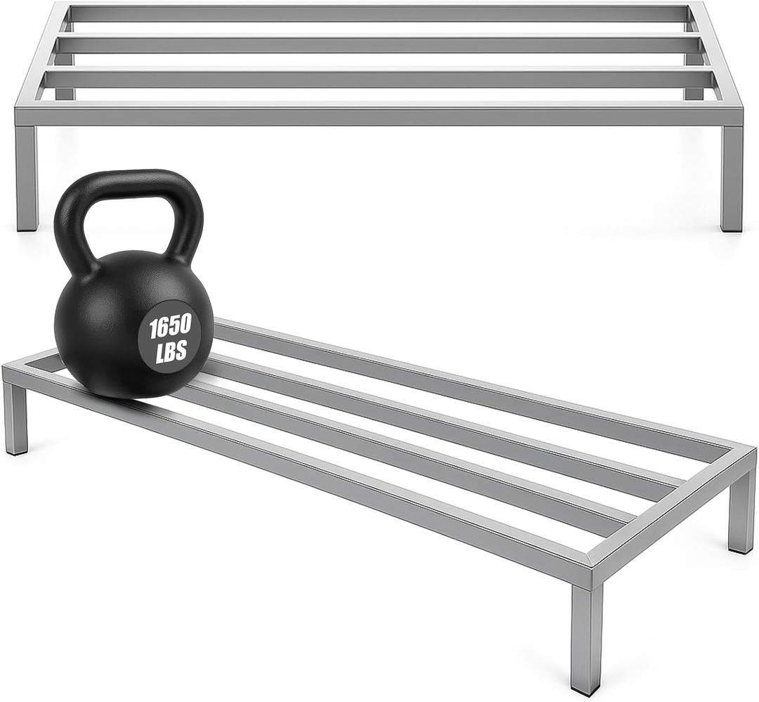 MorningRo 2 Pack Dunnage Rack 48" Long x 20" Wide, 7.9" Height Stainless Steel Shelf 3000+ Pound Capacity Commercial Food Floor Rack for Restaurants Kitchens Garages and Vehicles
