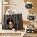 Cat Beds for Indoor, Large Cat House with Fluffy Balls and Scratch Pads, Machine Wash Cat Cave Apartment, Suitable for Multiple Cats, Small Kitten Bed (Deep Grey, Large)