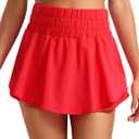 CRZ YOGA Ruffle Skirt Overlay Athletic Shorts for Women - High Waisted Flowy for Workout Running Tennis with Zip Pocket (X-Small, Deep Red)
