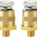 Ampper M8 Thread Male Brass Battery Terminal Charging Posts, M8 Battery Post Adapter (+/-) with Top Bolts for Extension, Pack of 2 (1 Pair)