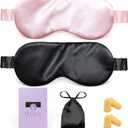 OLESILK 100% Natural Mulberry Silk Sleep Eye Mask 2 Pack with Double Layer Silk Filling, Blackout Eye Mask for Women Men Sleeping, Travel and Nap, Eye Cover Eyeshade with Gift Box, Pink & Black