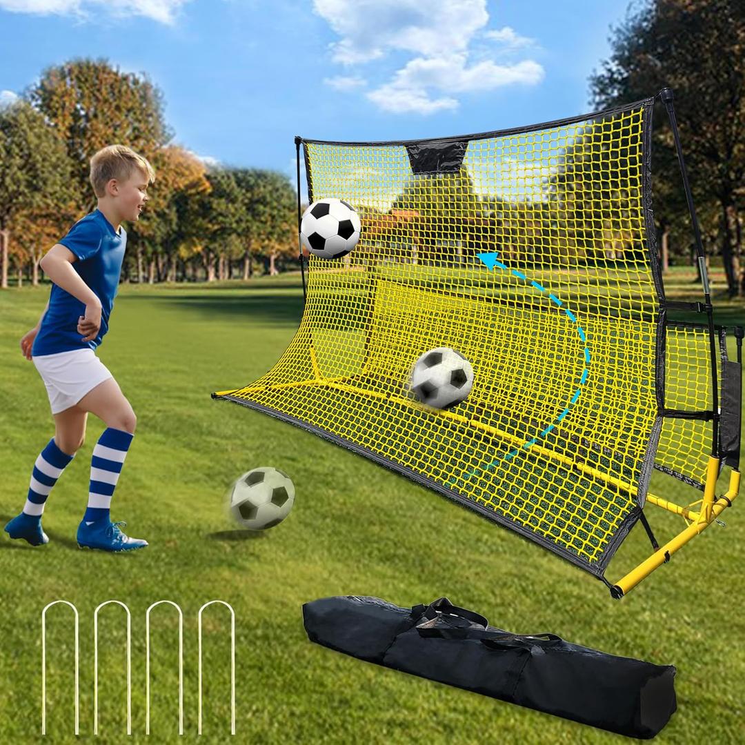 Portable Soccer Rebounder with Carrying Bag, Dual-Sided Rebounder for Solo Passing, Receiving, Trapping Practice - Large & Small Rebound Net, Weather Resistant