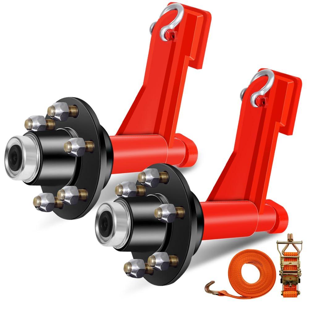 Upgrade 2Pack Shipping Container Wheel 6-Lug Kit, 6x5.5 Lug, Heavy Duty Shipping Container Axle, Shipping Container Accessory with Ratchet Strap for Moving 20ft - 40ft Containers Quickly and Safely