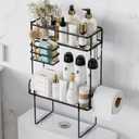 Bathroom Organizers, Upgrade Punch-Free Toliet Storage Shelf, Multifunctional Bathroom Storage Rack with 2 Removable Hooks & Paper Holder, Wall Mounted Shelf