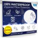100% Stain Resistant & Waterproof Standard Size Pillow Protectors with Zipper Set of 2 - Bed Bug & Dust Mite Proof White Pillowcases - Breathable, Comfortable Covers for Pillows, 21 x 27 Inches