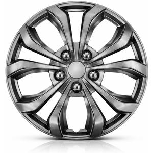 Universal Hubcaps for Steel Wheels, Snap-On Wheel Covers with Adjustable Steel Retaining Ring, Durable ABS, Patent Design (Gunmetal Gray, 14-inch)