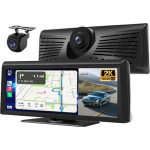 Wireless Carplay Screen for Car with 2K Dash Cam 8.1" HD Portable Car Stereo Touchscreen with Apple CarPlay Android Auto, Voice Control, Bluetooth, Mirror Link, GPS Navigation, 1080P Backup Camera