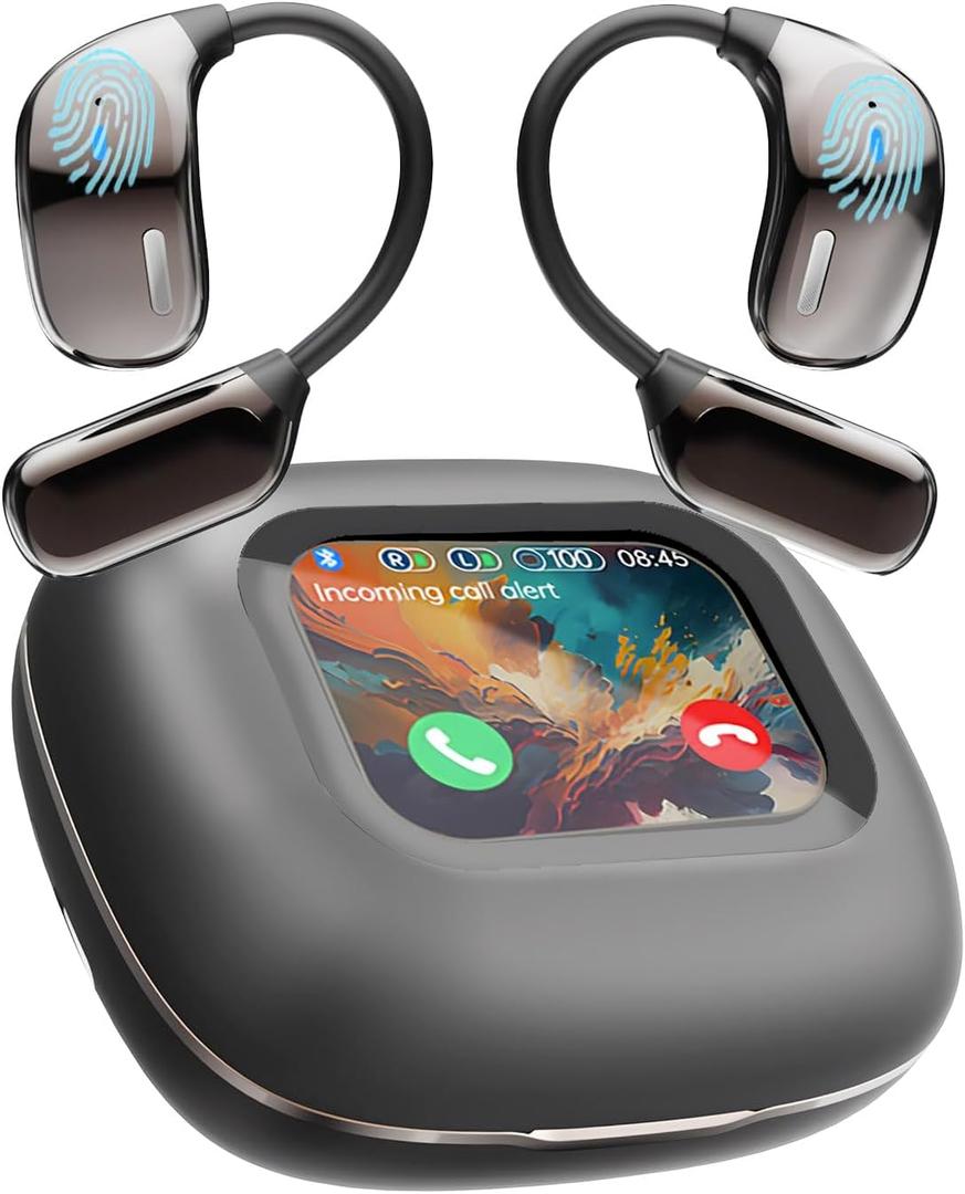 AI Translation Earbuds Real Time 144 Languages, LCD Touch Screen Open Ear Wireless Bluetooth Translator Earbuds, Audifonos Traductores Ingls Espaol, with APP Translating Device (Black)