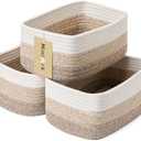 MiniArk Shelf Storage Baskets for Organizing | Closet Organizer Bins | Small Toy Basket | Woven Rope Baskets | Cube Decorative Box | Shallow Basket |11.5x7.5x4.7”| 3 Packs Gradient Brown