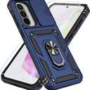 SunStory Case for Samsung Galaxy A36/A56 5G Case with HD Screen Protector & Slide Camera Cover & Rotated Ring Kickstand, [Heavy Duty Shockproof] Dual Layers Phone Case for Galaxy A36/A56, Blue