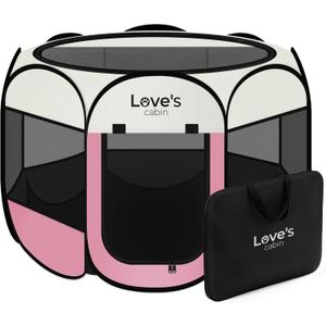 Love's cabin Pet Puppy Dog Playpen, Medium Dog Tent Crates Cage Indoor/Outdoor, Portable Playpen for Cat, Foldable Pop Up Dog Kennel Playpen with Carring Case, Removable Zipper Top, Light Pink, Size: 30.0"L x 30.0"W x 23.0"H