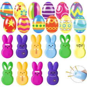12 PCS Jumboo Prefilled Easter Eggs with Bunny Toys Easter Rubber Toy Set for Kids Boys Girls Easter Basket Stuffers Party Favors Easter Egg Hunt