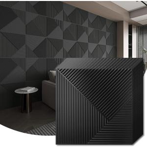 WOWSTAR 12-Pack 3D Wall Panels 19.7" x 19.7", Black Slat Wall Panels for Living Room Wall Decor, Modern Black Wall Covering for Home & Office, 12"x12"