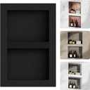 Shower Niche Insert Tile Ready 16" x 26" Recessed Wall Niche with Movable Shelf Two-Tier Bathroom Storage, Plenty of Space Square Corners Sealed Waterproof, Matte Black