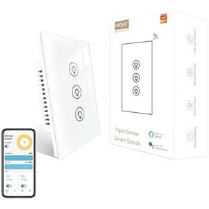 MOES Triple Dimmer Switch for LED Lights, Full Range Dimming, WiFi Smart Light Switch Neutral Wire Required, Single Pole, 300W INC, 75W LED/CFL, Smart Life/Tuya APP Remote Control