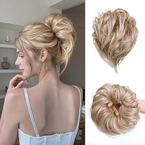 XIXISNOW Messy Bun Hair Piece Synthetic Curly Buns Hair Extension Scrunchie Large Natural Messy Bun Hairpieces for Women Updos, Chignons, Parties & Daily Use Instant Easy Styling Blonde Highlight