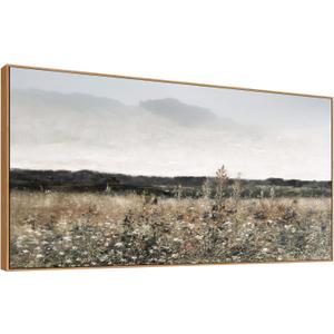 Tucai Decor Country Meadow Landscape Canvas Art Wildflowers and Field Farmhouse Wall Decor Framed Rustic Floral Print Ready to Hang 24x48 Inch Painting for Living Room Kitchen