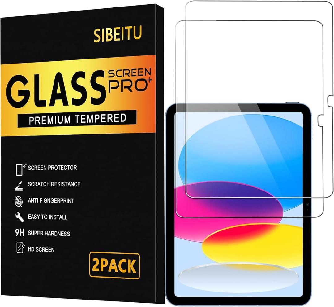 SIBEITU 2 Pack Screen Protector for iPad 11th A16 2025 & 10th Generation 10.9 Inch 2022, HD Clear 9H Hardness Tempered Glass Film Compatible with iPad 11/10 Gen, Scratch Resistent, Touch Sensitive