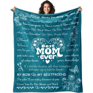2 x Birthday Gifts for Mom from Daughter Son - Christmas Blanket Gifts for Mom - Best Moms Ever Present - Mothers Day Valentines Day Presents for Mother - to My Moms Blanket 50"x60" Blue