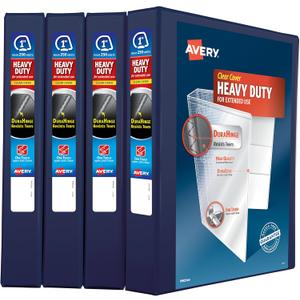 Avery Heavy Duty View 3 Ring Binder, 1" One Touch Slant Ring, Holds 8.5" x 11" Paper, 4 Navy Blue Binders (79869)