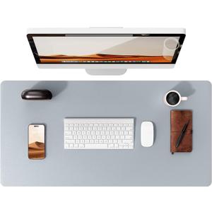 YSAGi Leather Desk Protector, Office Mat, Large Mouse Mat, Non-Slip PU Leather Blotter, Laptop Desk Mat, Waterproof Writing Pad for Office and Home (Light Grey, 35.4" x 17")
