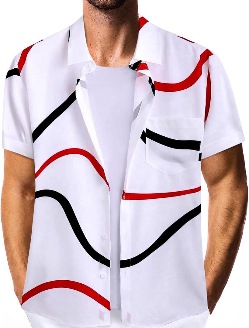 Hawaiian Shirt for Men Short Sleeve Button Summer Beach Casual Short Sleeve Tropical Holiday Beach Shirts (White, M)