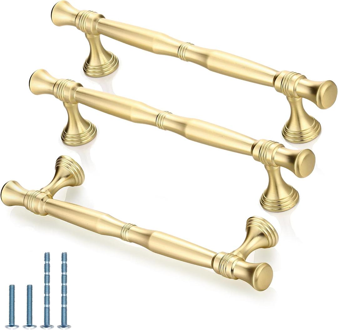 10-Pack 5 Inch Gold Bar Kitchen Cabinet Handles,Modern Cabinet Drawer Pulls and Knobs,Brushed Brass Pull Hardware for Dresser Handle Zinc Alloy