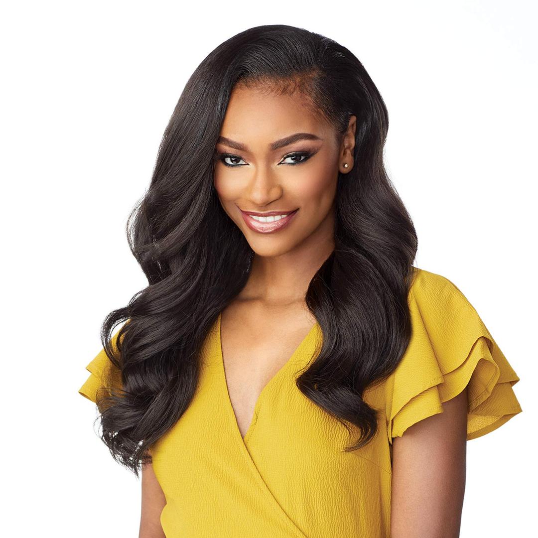 Sensationnel Instant Weave Half Wig - 4 Synthetic Blend wig Adjustable Drawstring for Seamless Hair Blending (1B OFFBLACK)
