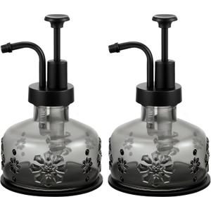 Tioncy 2 Pcs Antique Soap Dispenser Kitchen Bathroom Countertop Glass Soap Pump Dispenser Refillable Rustic Decorative Goth Small Liquid Container with Non Slip Silicone Coaster(Black)