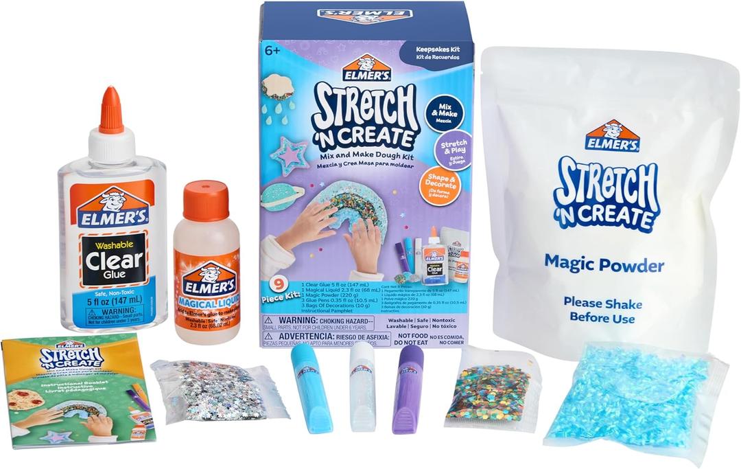 Elmers Stretch 'N Create Dough Kit, 3 Ways to Play, Keepsakes Kit, 9 Count - Perfect for Birthday Party Gift, School Classroom Activity, Kids Craft Summer Fun
