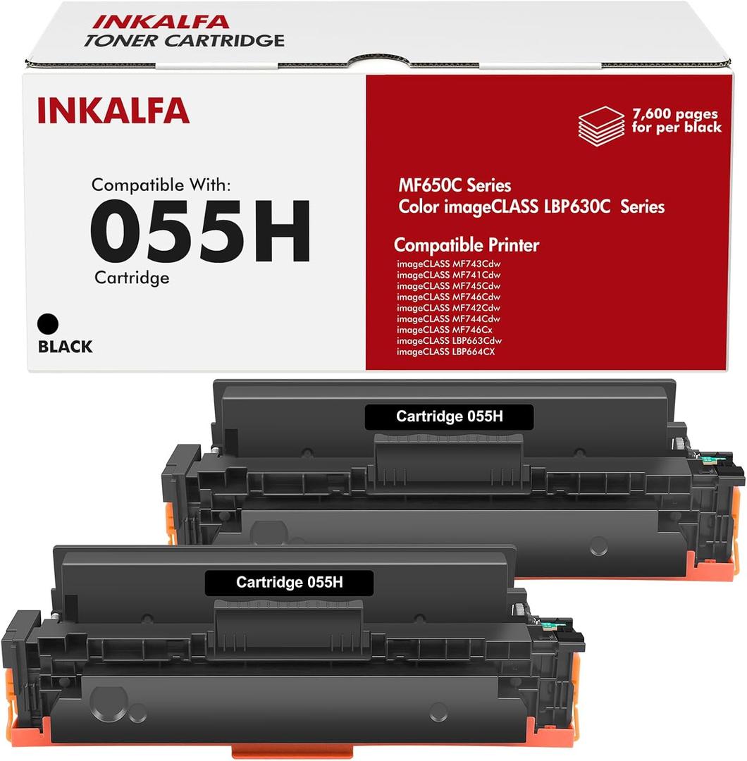 055H Black Toner Cartridge for Canon Cartridge 055 MF743Cdw MF741Cdw 2-Pack