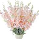 Thiccywoov 24 Pcs Delphinium Artificial Flower 35.4'' Long Larkspur Stem Silk Fake Faux Flowers Bulk for Tall Vase Floral Arrangements Home Centerpiece Table Wedding Decor (Pink)