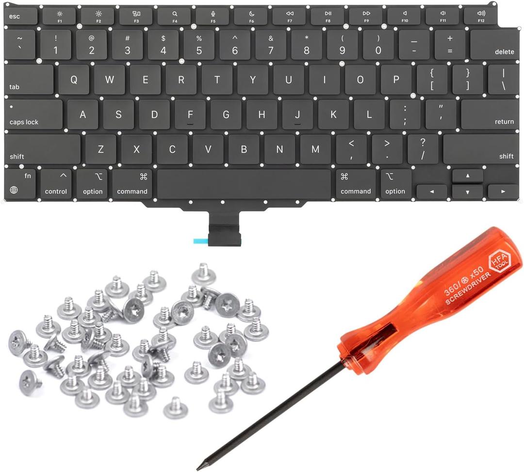 HAWSON US A2337 Keyboard Replacement for MacBook Air Retina 13" M1 A2337 Late 2020 Year US Layout with Keyboard Screws and Screwdriver