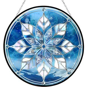 Christmas Snowflake Suncatcher Stained Glass Window Hanging by Clare Donovans Sun Catchers Colorful Ornament Gifts for Women Mom Wife Christmas Halloween Housewarming (16cm/6.3in)