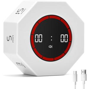 Visual Countdown Timer 1,3,5,15,30,60,90 Minutes Preset, Desk Productivity Cube w/Gravity Sensor for ADHD, Mute Functions, Ideal for Work, Study, Kitchen, Back to School (1, White) (Ivory)