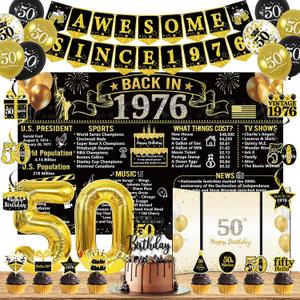 Trgowaul 50th Birthday Decorations for Men Women, 32PCS Back in 1976 Birthday Party Supplies, Vintage Black Gold Birthday Banner, 50th Birthday Alternative Signature Guest Book, Cheers to 50 Years Old