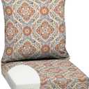 Arden Outdoor Foam Deep Seat Cushion Set, 24 in x 24 in, Weather-Proof, Rain-Proof, Fade Resistant Patio Cushion, Bottom and Back Cushion for Chair, Sofa, and Couch Global Vintage Medallion