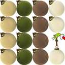 15 Pcs Velvet Christmas Balls, 3.15" Large Velvet Christmas Ornaments Balls, Plastic Shatterproof Flocked Ornaments for Xmas Tree Holiday Party Decorations (A - Green,Brown,Khaki,Cream White)