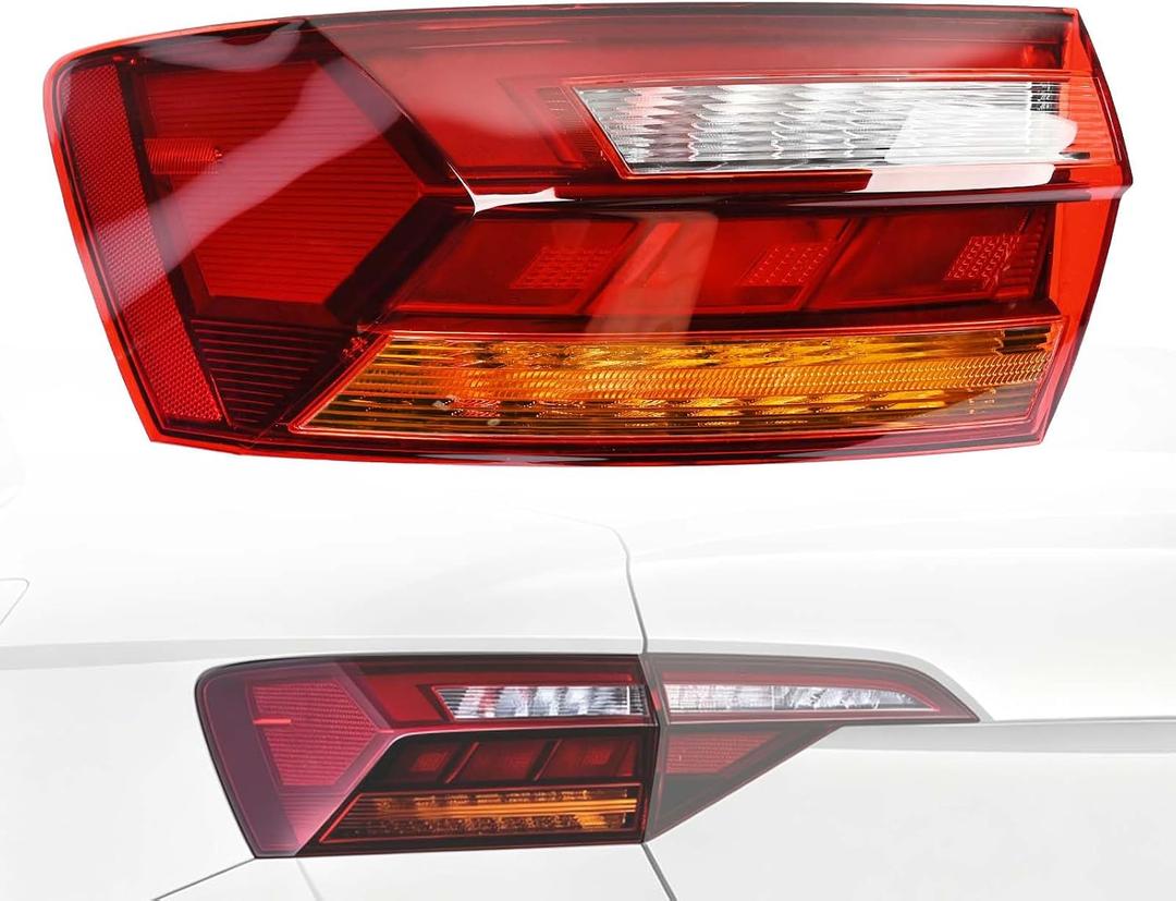 LED Tail Light Assembly W/Bulbs Left Driver Side Compatible with Volkswagen Jetta 2019 2020 2021 2022 2023, Rear Outer Brake Lamp (Black Housing, Clear/Red Lens) Replace VW2804128 17A945095A